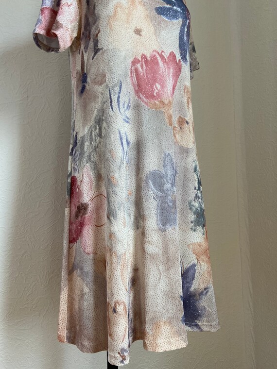 1990s Glittery Watercolor Floral Babydoll Shift D… - image 4