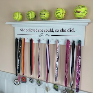 Personalized Trophy Shelf - Custom Medal Holder for Dance, Gymnastics, Basketball, Softball, Soccer, Track, Running - Add Any Name 30"