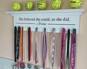 Personalized Trophy Shelf - Custom Medal Holder for Dance, Gymnastics, Basketball, Softball, Soccer, Track, Running - Add Any Name 30"