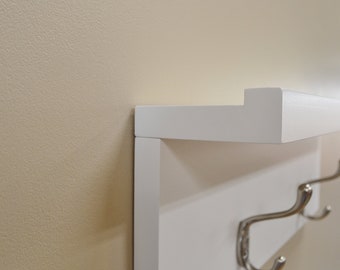 White Farmhouse Shelf with Coat Hooks, Entryway Organizer with Picture Ledge, Mudroom Shelf, Towel Rack, Bathroom Shelf 18"
