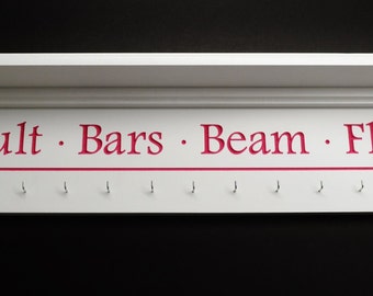 Personalized Gymnastics Trophy Shelf, Engraved Medal Hanger for Gymnasts - Add Any Name 30"