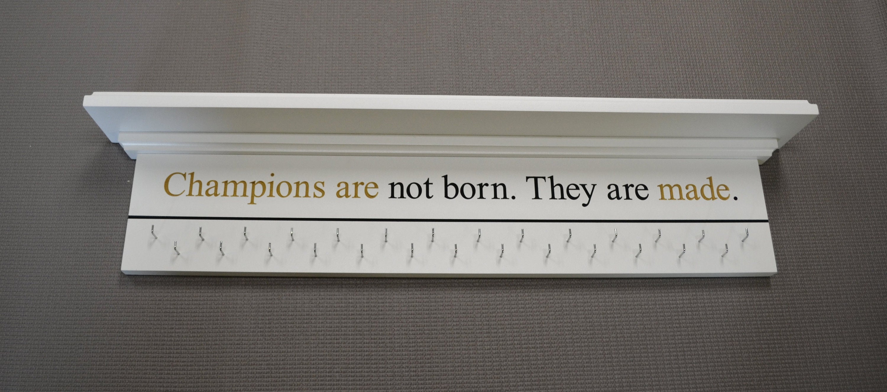Medal Holder Champions Engraved Trophy Shelf Ribbon Holder Medal Hanger Award Display Personalized gift Trophy Rack Sports Award Display 30"