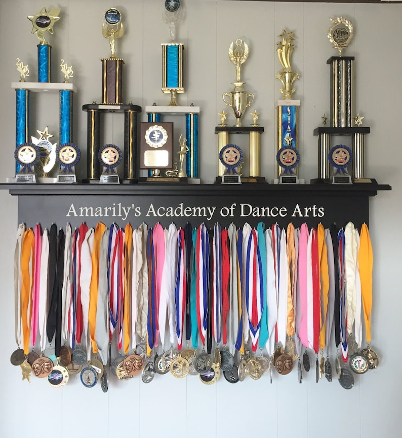 Trophy Shelf Ribbon Holder Engraved Medal Display Dance Award Etsy