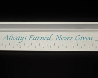 Medal Hanger Always Earned Never Given Engraved Trophy Rack Award Shelf Personalized Trophy Shelf Medal Holder Runners Swimmers Awards 42"