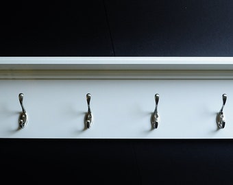 White Farmhouse Coat Rack Shelf, Towel Rack, Bathroom Shelf, Rustic Entryway Organizer 42"