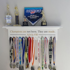 Hand-Carved Personalized Trophy Shelf - Custom Made for Soccer, Track, Gymnastics, Baseball, Basketball, Dance - Add Any Name - 30"