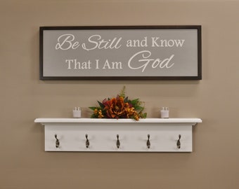 White Farmhouse Coat Rack with Shelf, Entryway Organizer, Bath Shelf, Towel Rack 36"