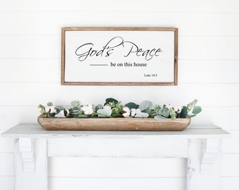 God's Peace Be On This House / Luke 10:5 / Scripture Sign / Inspirational Wall Decor / Framed Wood Sign /Housewarming Gift / Bible Verse