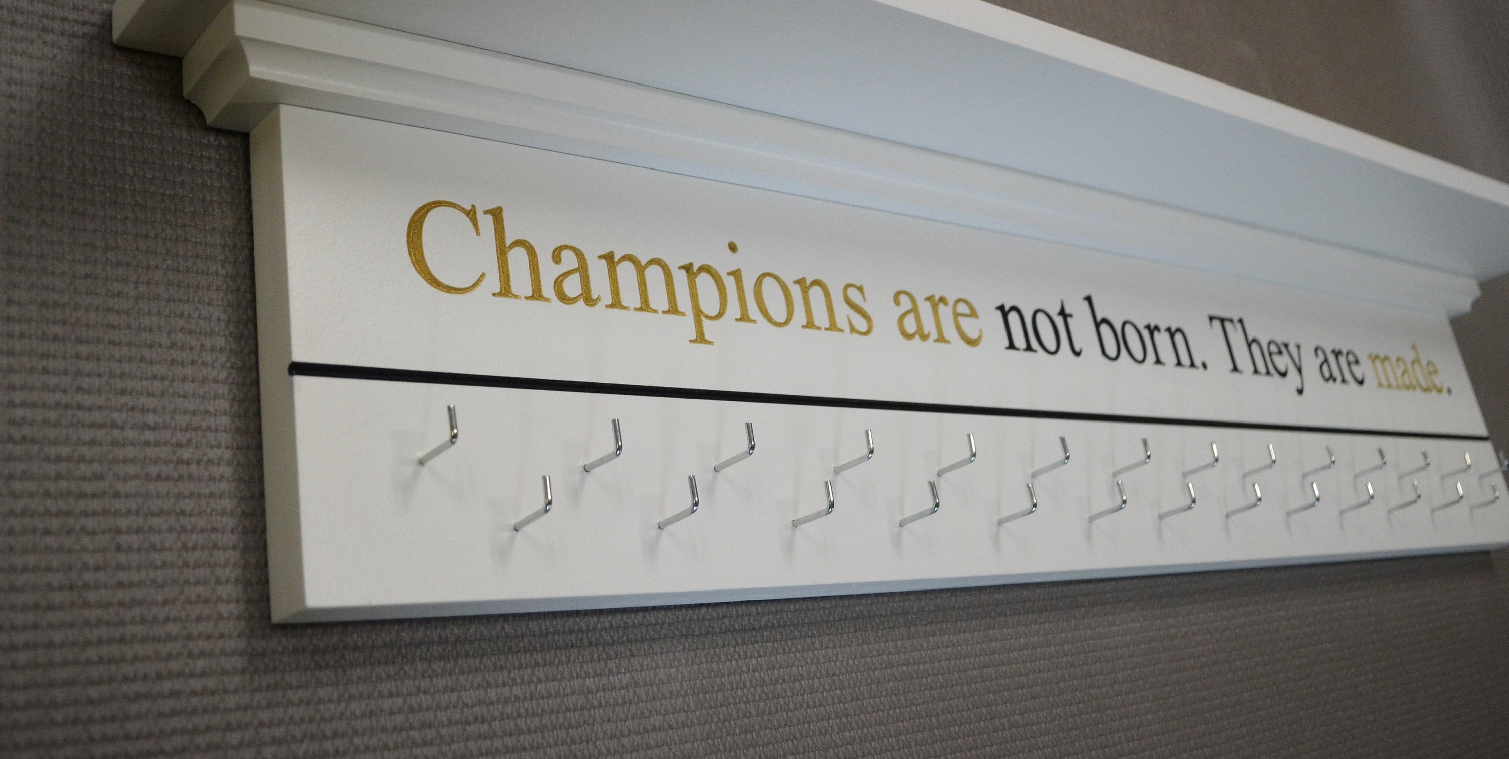 Medal Holder Champions Engraved Trophy Shelf Ribbon Holder Medal Hanger Award Display Personalized gift Trophy Rack Sports Award Display 30"