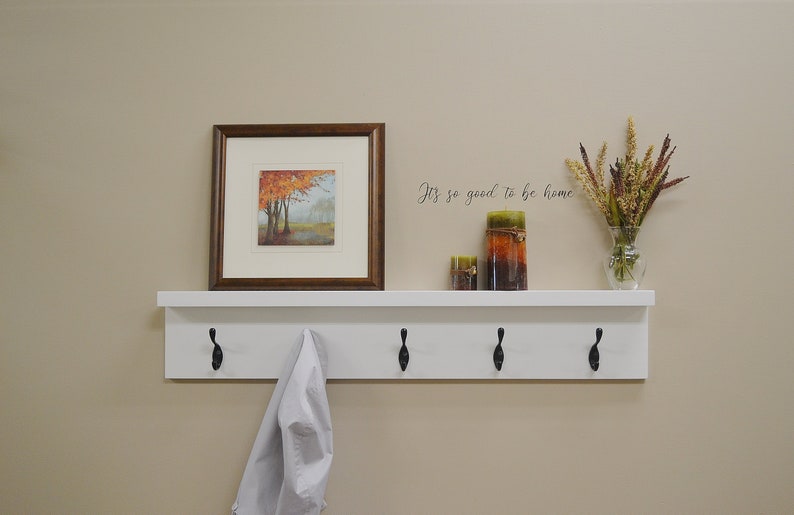 Bath Shelf, Farmhouse Coat Rack, White Entryway Shelf, Picture Ledge with Shelf, Wall Mount Coat Rack, Towel Rack, Mudroom Coat Rack, 36 image 2