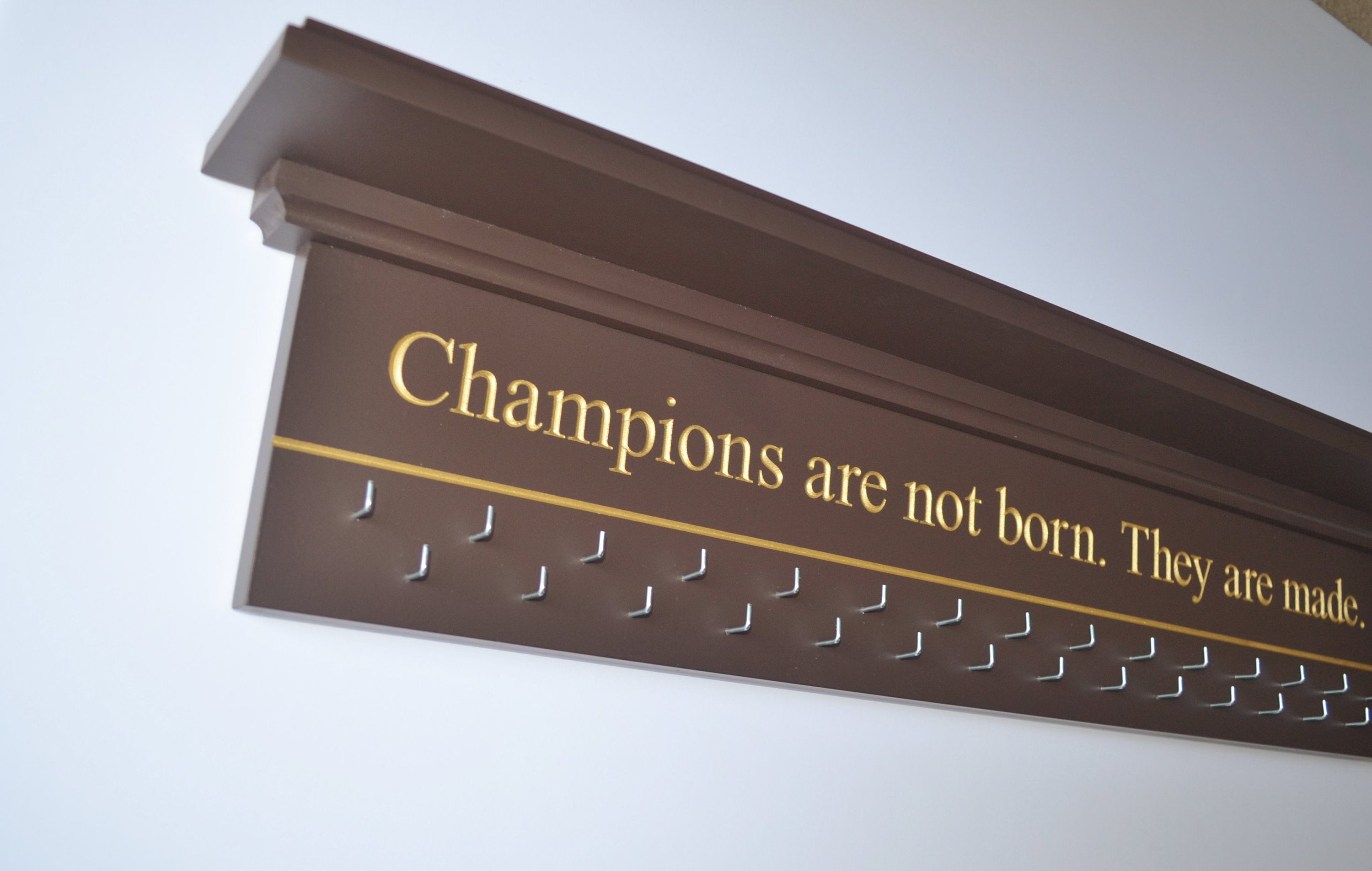 Medal Holder Champions Engraved Trophy Shelf Ribbon Holder Medal Hanger Award Display Personalized gift Trophy Rack Sports Award Display 30"