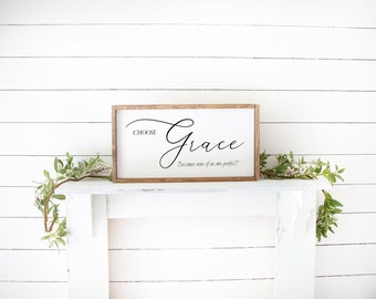 Choose Grace, Inspirational Wall Art, Farmhouse Style Sign, Encouragement Gift, Inspiration Sign, Framed Wood Sign