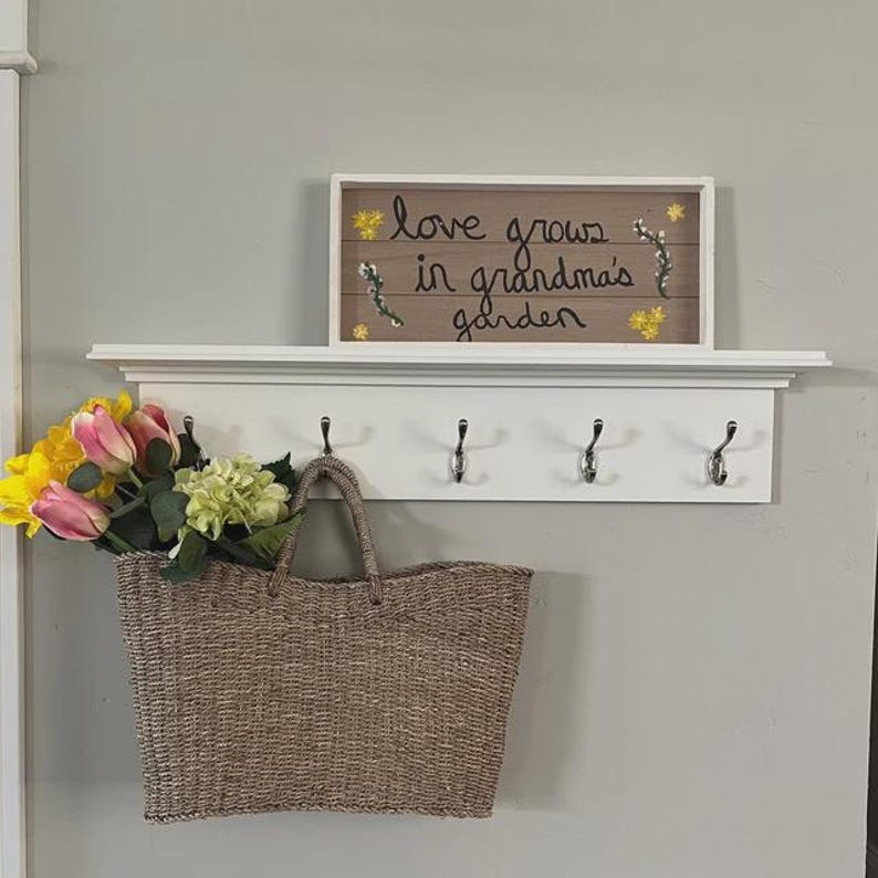 Perchero rústico blanco con estante, organizador de entrada, estante de baño, toallero de 91 cm imagen 8