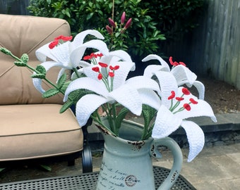 Crochet White Lilies 5 stems