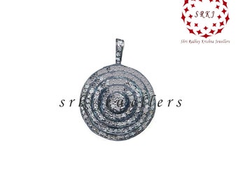 Pendentif rond fantaisie fait main en argent sterling 925 avec pavé de diamants | Beau design | Cadeaux d'anniversaire | Cadeaux | Cadeau pour l'amour
