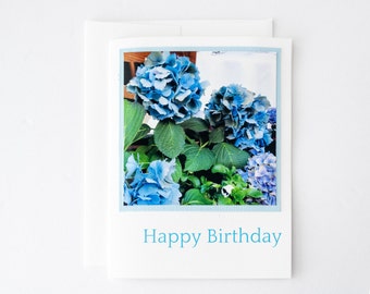 Blue Hydrangea Flower Photo Birthday Card - #469, Blue Hydrangeas Card, Hydrangeas Birthday Card, Flower Greeting Card, Hydrangea Photo Card