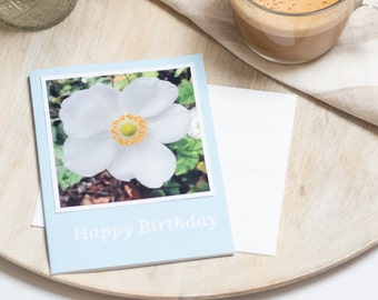 Japanese Anemone Flower Photo Birthday Card - #721, Flower Greeting Card, Flower Card, White Anemone Card, Anemone Card, Anemone Flower Card