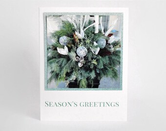 Christmas Photo Card - #922, Holiday Evergreens in a Planter Christmas Card, Christmas Greenery Card, Elegant Christmas Card, Christmas Card