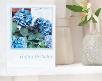 Blue Hydrangeas in New York City Photo Birthday Card - #469 - 2, Hydrangeas Card, Hydrangea Birthday Card, Flower Greeting Card, Flower Card