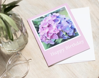 Hydrangea Flower Photo Birthday Card - #C-6631, Hydrangeas Birthday Card, Flower Greeting Card, Pink and Purple Hydrangeas Card, Flower Card