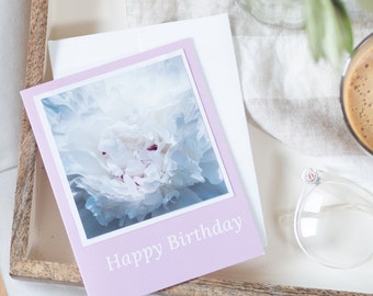 Peony Flower Photo Birthday Card - #C-5845, Peony Birthday Card, White Peony Card, Flower Card, Flower Greeting Card, Flower Birthday Card