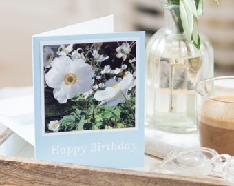 Japanese Anemone Flowers Photo Birthday Card - #716, Flower Greeting Card, White Anemone Card, Anemone Birthday Card, Flower Card