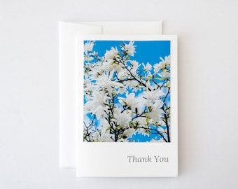 White Magnolias Thank You Photo Card - #C-1737, Magnolia Flowers Card, Petite Thank You Card, Magnolia Thank You Card, Flower Thank You Card