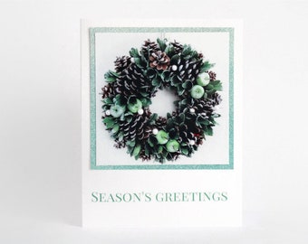 Christmas Photo Card - #9963, Christmas Wreath Card, Christmas Wreath with Apples and Pinecones, Christmas Card, Christmas Wreath Photo Card