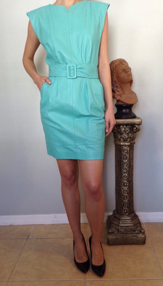 Vintage 1980's turquoise leather dress