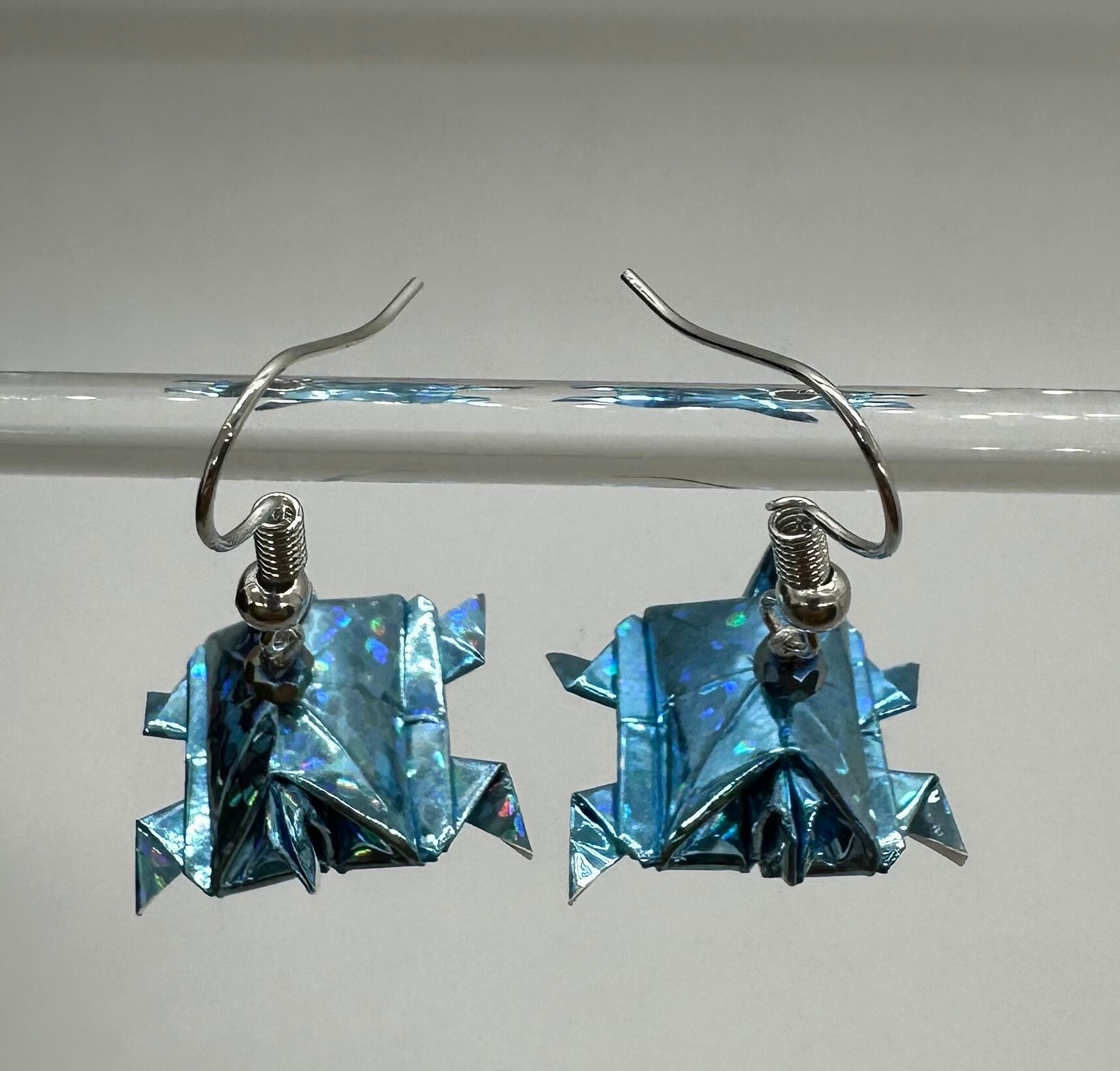 Origami Turtle Earrings (Blue Sparkle)