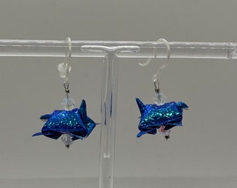 Origami Turtle Earrings (Dark Blue Iridescent) - Hypo Allergenic plastic Hooks