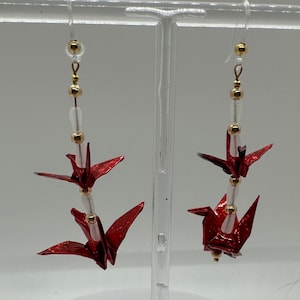 2 Stack Origami Crane Earrings (Red) - Hypo Allergenic plastic Hooks