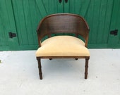 Barrel Chair, Mid-Century Modern Chair, Velvet Upholstery, Vintage, Wicker