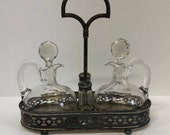 Vintage Pairpoint Cruet Set, American Brilliant Glass, Crystal, Quadruple Plate, New Bedford, Ma, Stamped , Antique Circa 1800