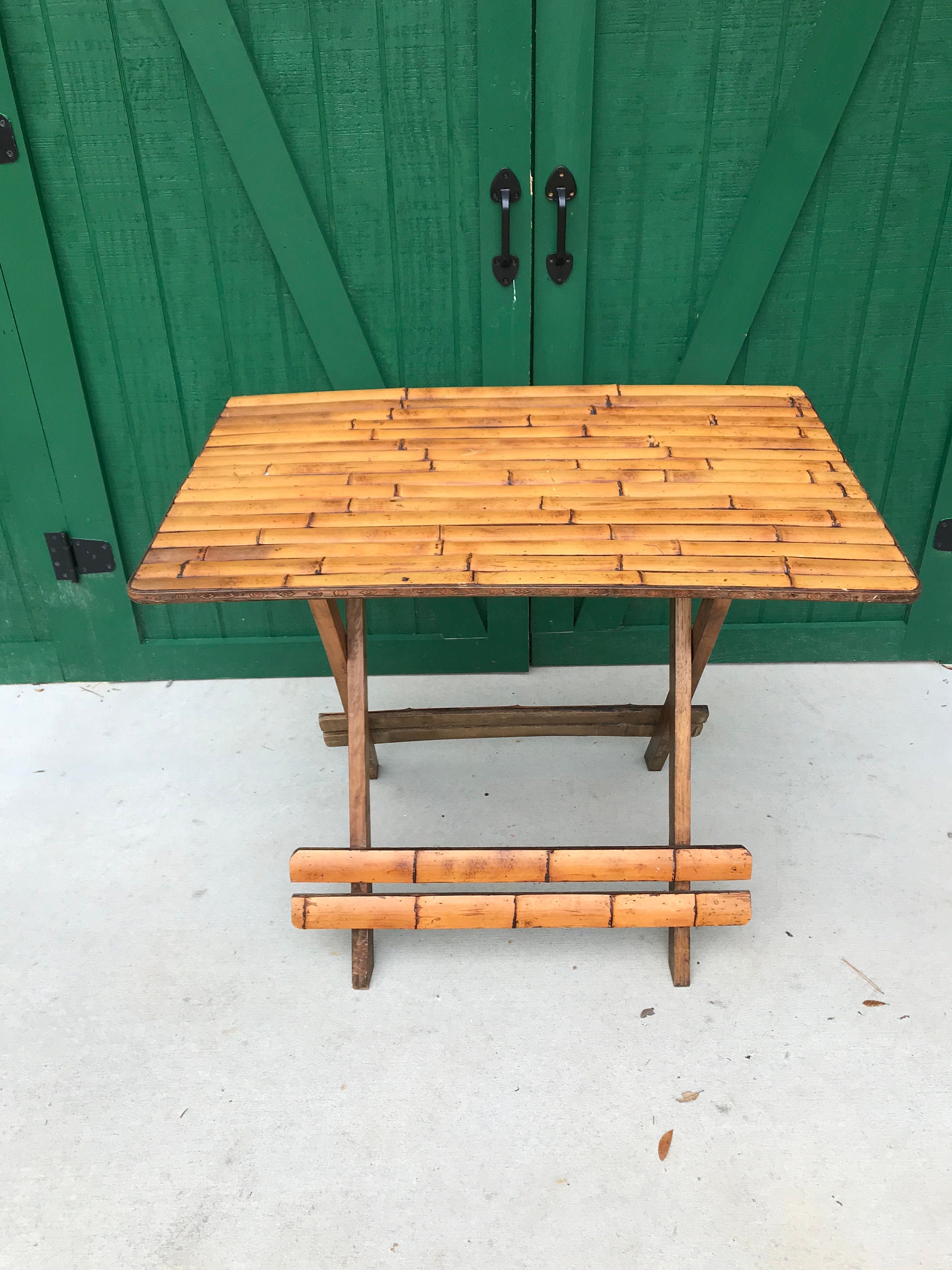 Vintage Bamboo Folding Picnic Table Circa 1950teak Base Etsy
