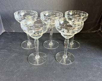 Crystal Champagne Flutes, Perfect ,Stemmed Crystal Wine Glasses , Mid Century Modern,  Set of Five