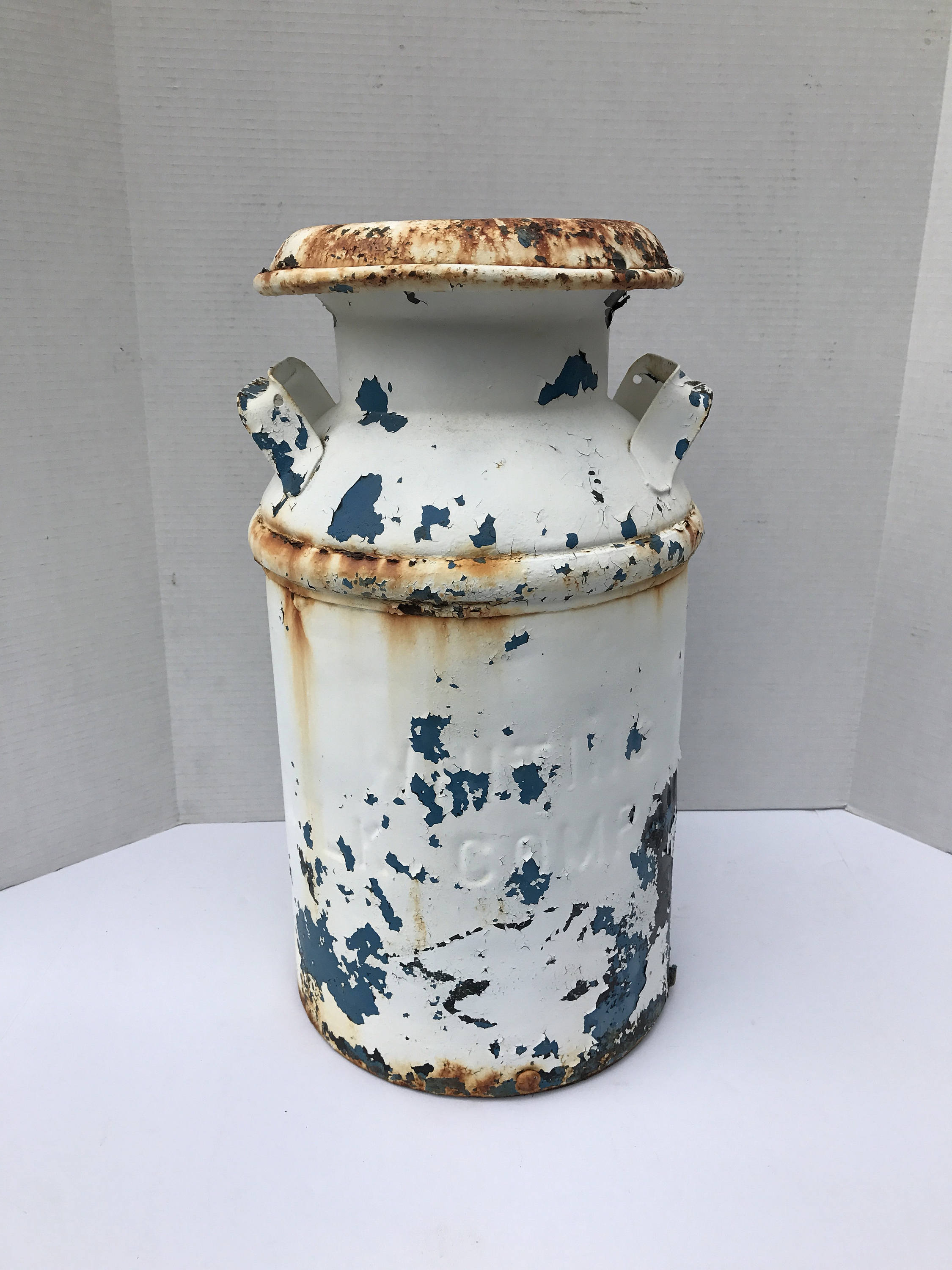 Antique Milk Can Vintage Dairy Milk Can White and Blue Etsy