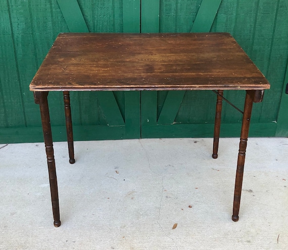 BELDING HALL MFG. Co. Oak Folding Table, Sewing Table, Campaign Table, Fold  Flat, Card Table, Gorgeous Antique 