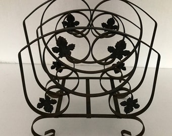 Wrought Iron Magazine Rack, Kindling  Wood Holder, Fire Place Utensil,Leaf Motif