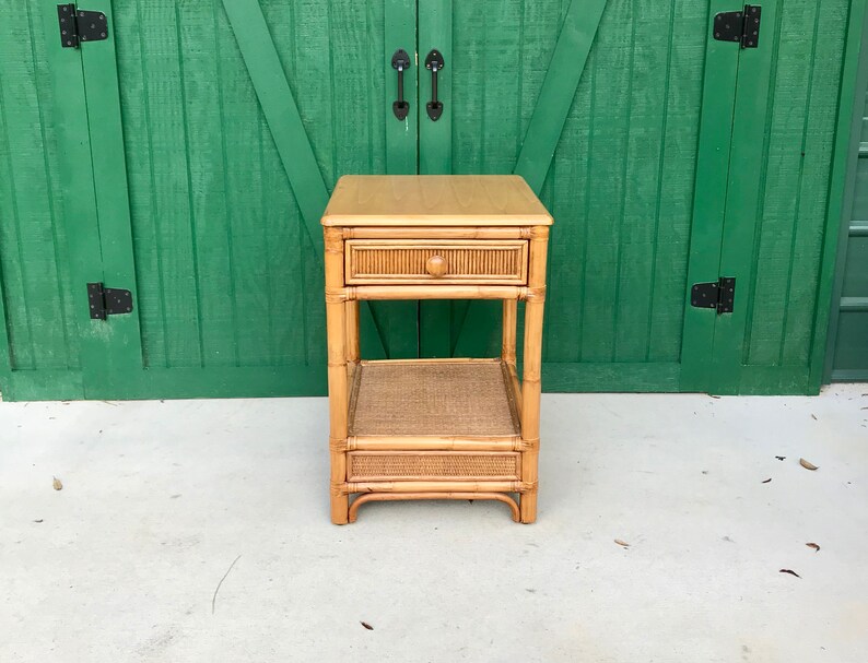 Vintage Braxton Culler Bamboo End Table Wicker Shelf One Image 0
