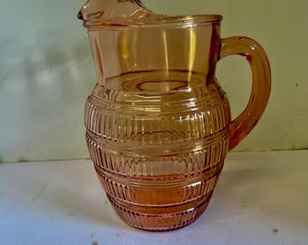 Hazel Atlas "Beehive Pink" Antique, Ice Tea Pitcher, RARE, Highly Collectable