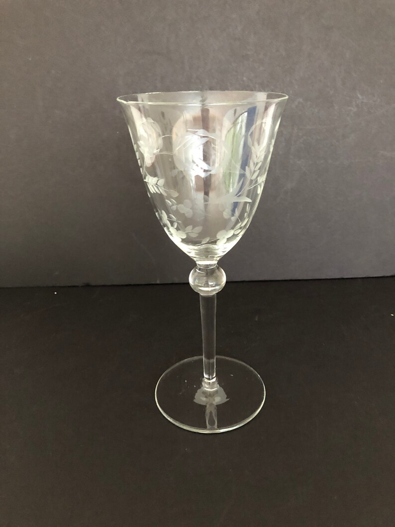 Crystal Long Stem Wine Glasses Set Four Acid Etched Bar Etsy