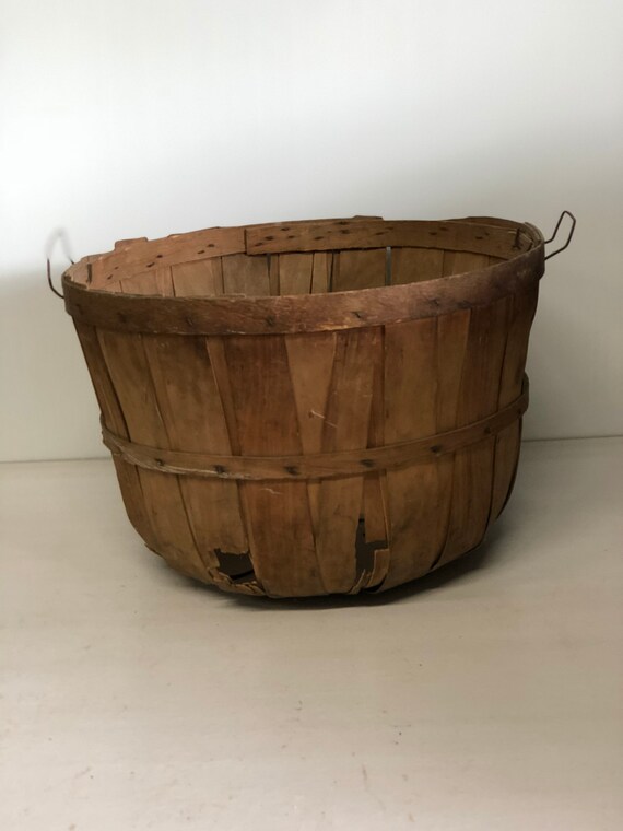 Antique Bushel Basket Primitive Wood Basket Gathering Etsy