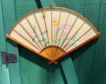 Hand Painted Wall Fan with Bamboo Frame