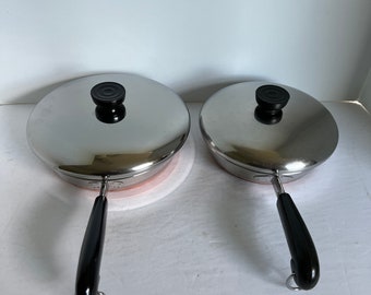 Revere Ware Skillets One With Vented Lid One With Regular Lid, Fry Pan, Stainless Steel, Copper Bottom, Sold Separately, OPEN STOCK