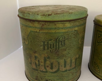 Fluffy, Green, Flour Tins, Set, 3 Tins, Flour, Sugar, Tea Vintage