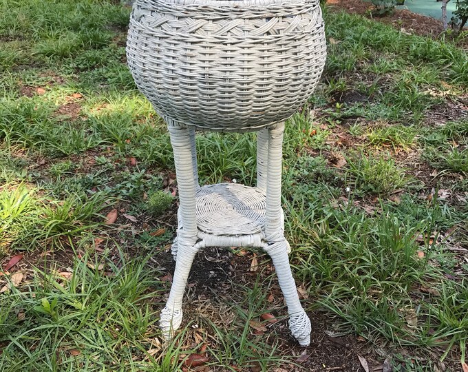 Vintage White Wicker Plant Stand, Victorian Plant Stand, Real Wicker