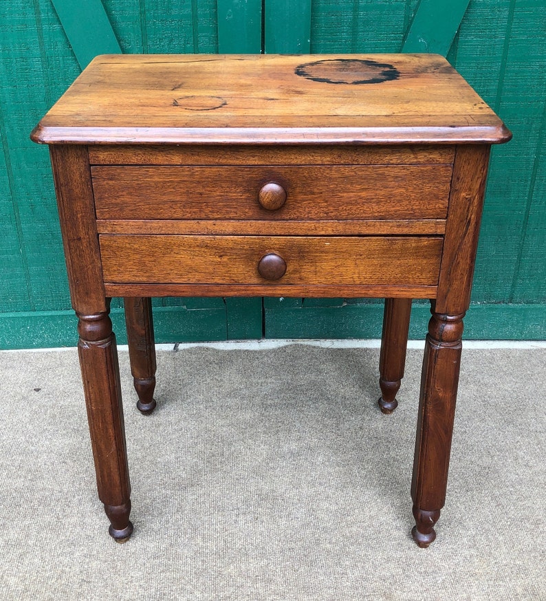 Walnut Table Antique Two Drawer End Table Hand Crafted Etsy
