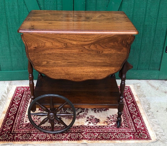 Antique Wood Tea Cart Bar Cart Victorian Tea Cart Primitive Cart Spoke Wheels Vintage Tea Cart Drop Leaves Pull Handle Scolloped Antique Wood Tea Cart Bar Cart Victorian Tea Cart Primitive Cart Spoke Wheels Vintage Tea Cart Drop Leaves Pull Handle Scolloped