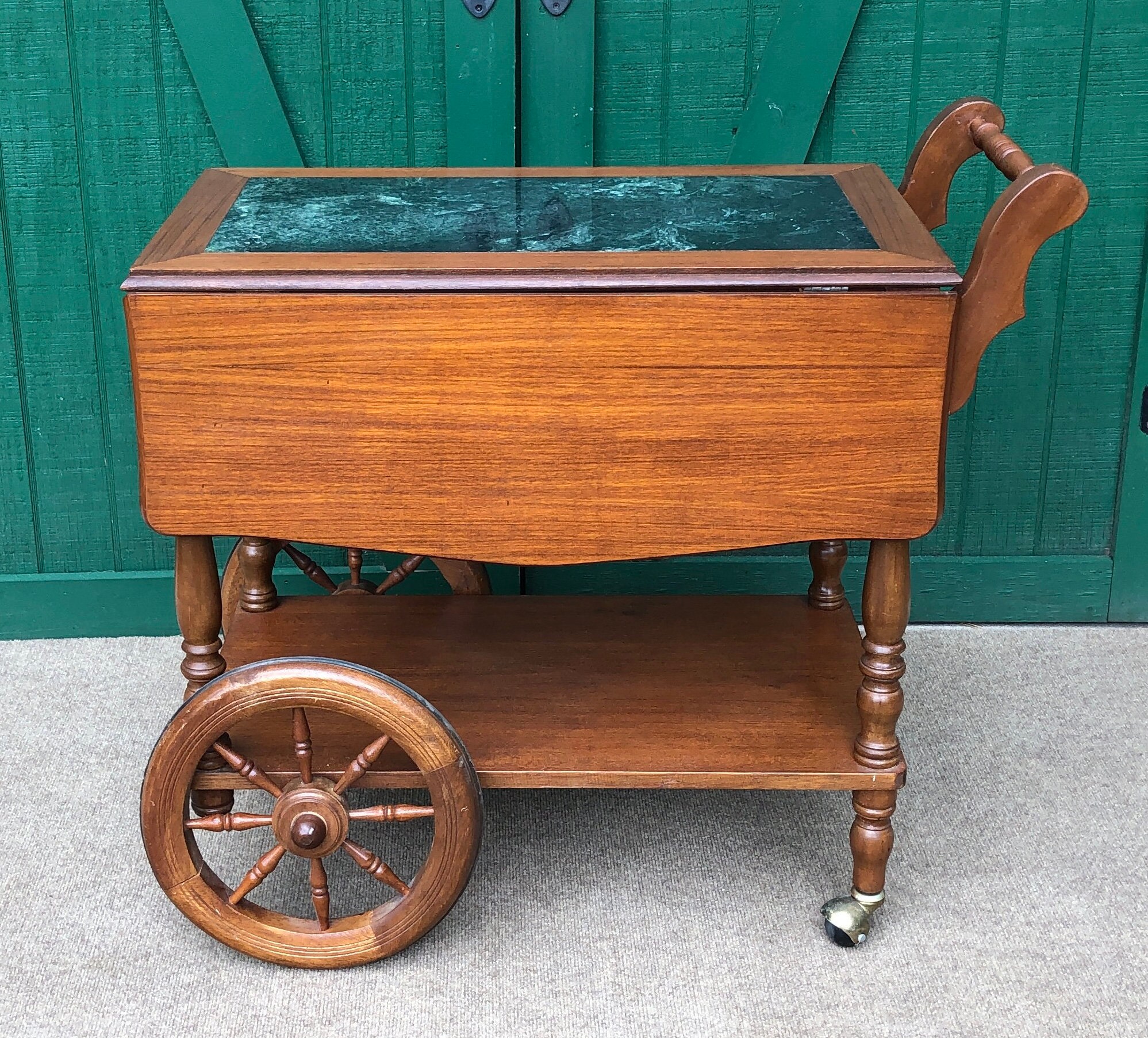 Teak Wood Marble Inlay Tea Cart Bar, Wooden Tea Carts With Wheels